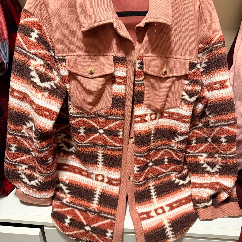 SHEIN Pink and Brown Patterned Utility Jacket